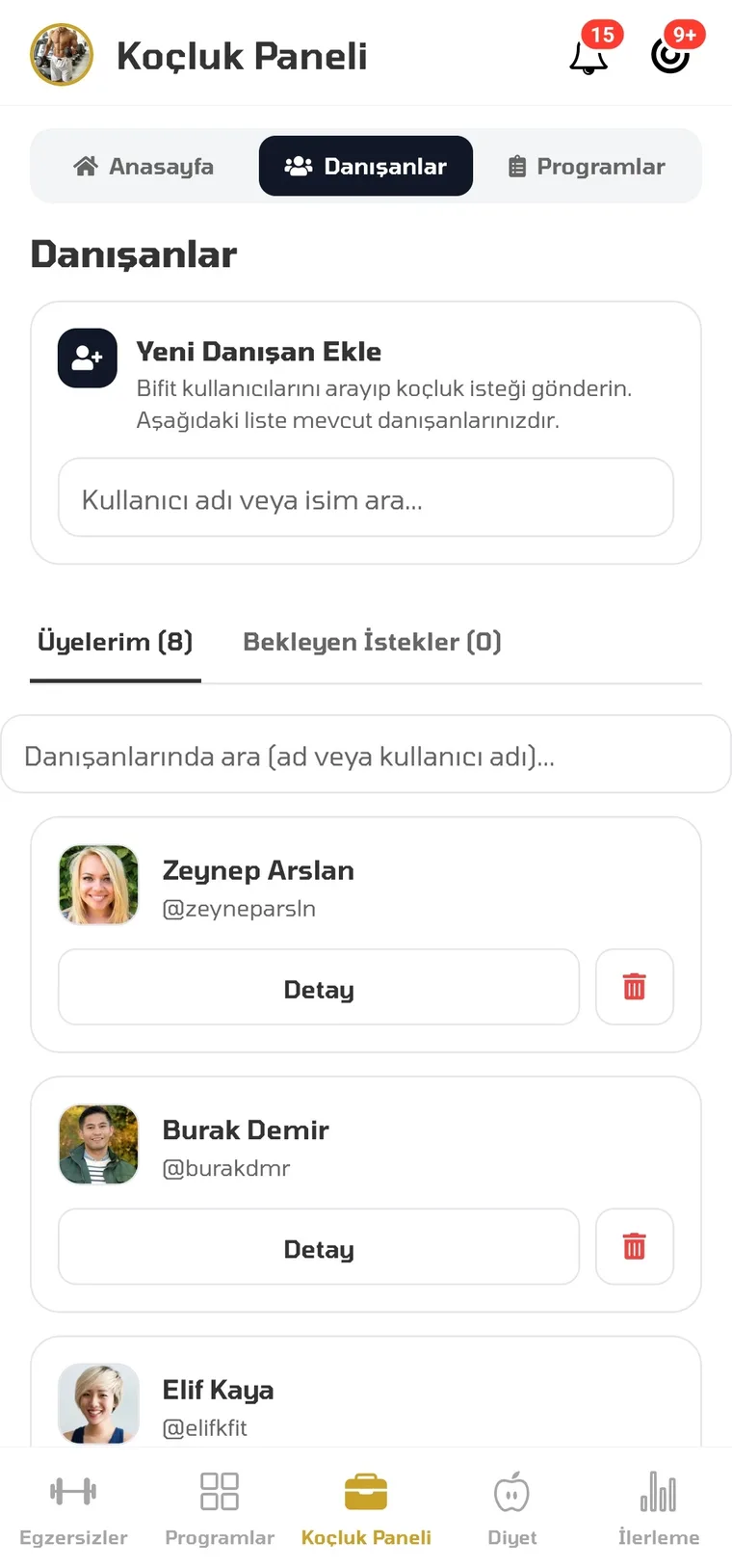 Danışanlar — Bifit koçluk paneli
