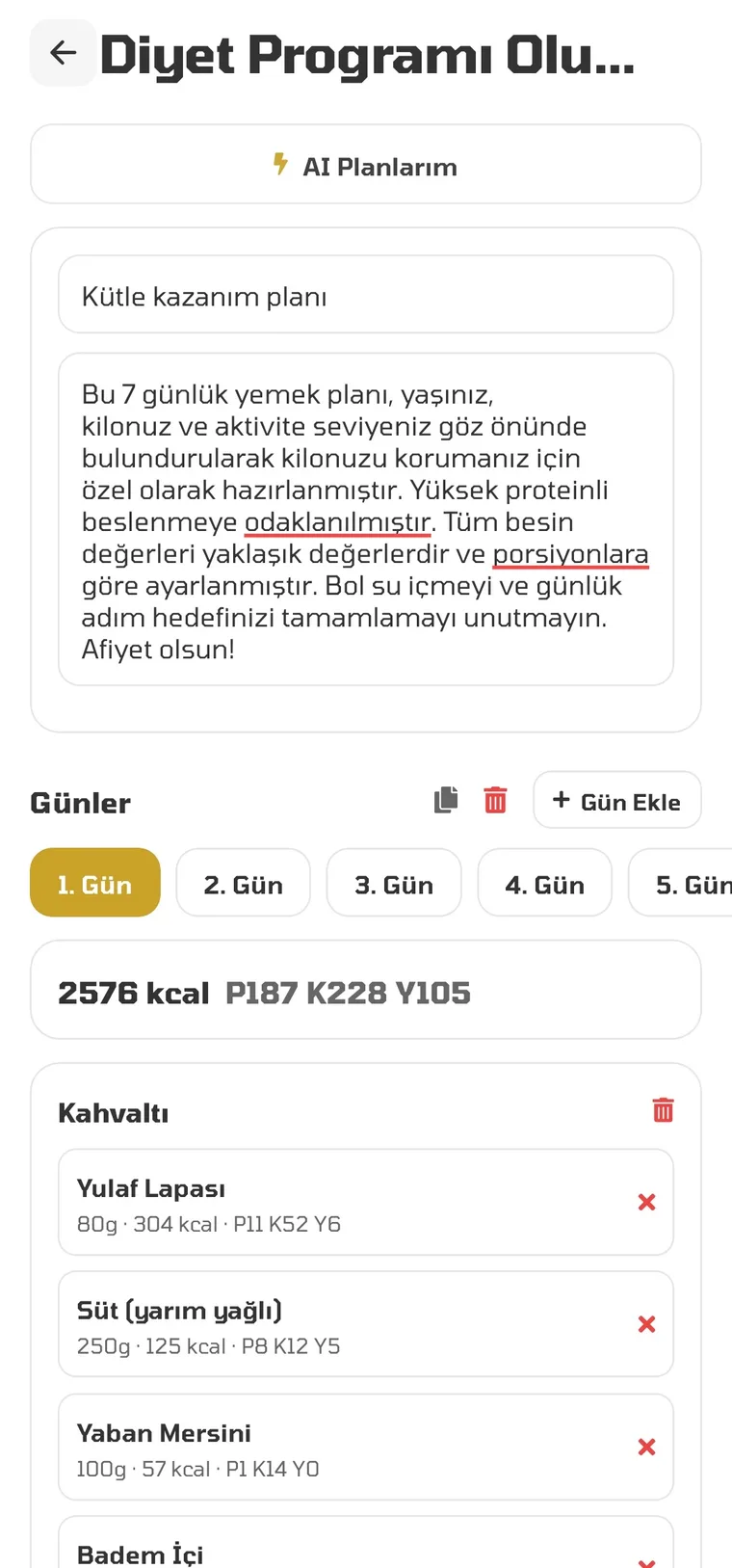 Diyet Programı — Bifit koçluk paneli