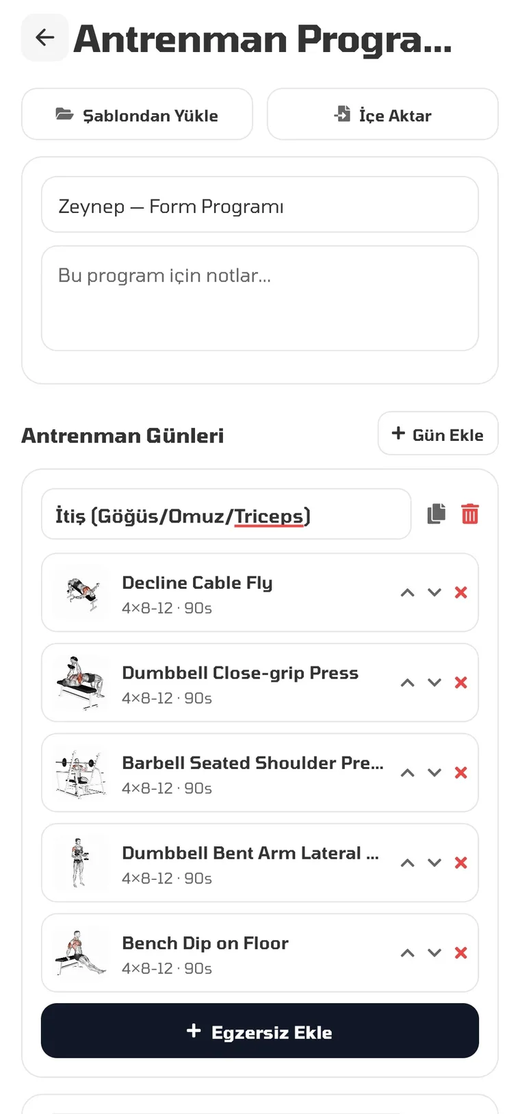 Antrenman Programı — Bifit koçluk paneli